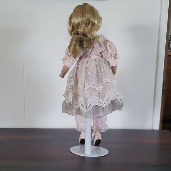 Pretty Vintage 17" Porcelain Doll with Metal Stand - Picture 5 of 13